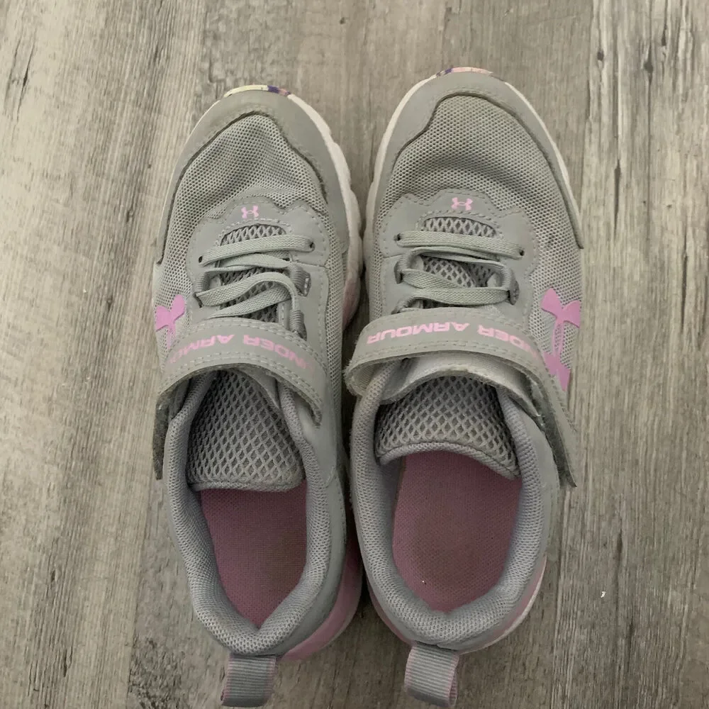 Under Armour UA Assert 9 AC Grey/Lilac/Pink Girls Sneakers Mesh Size 2Y